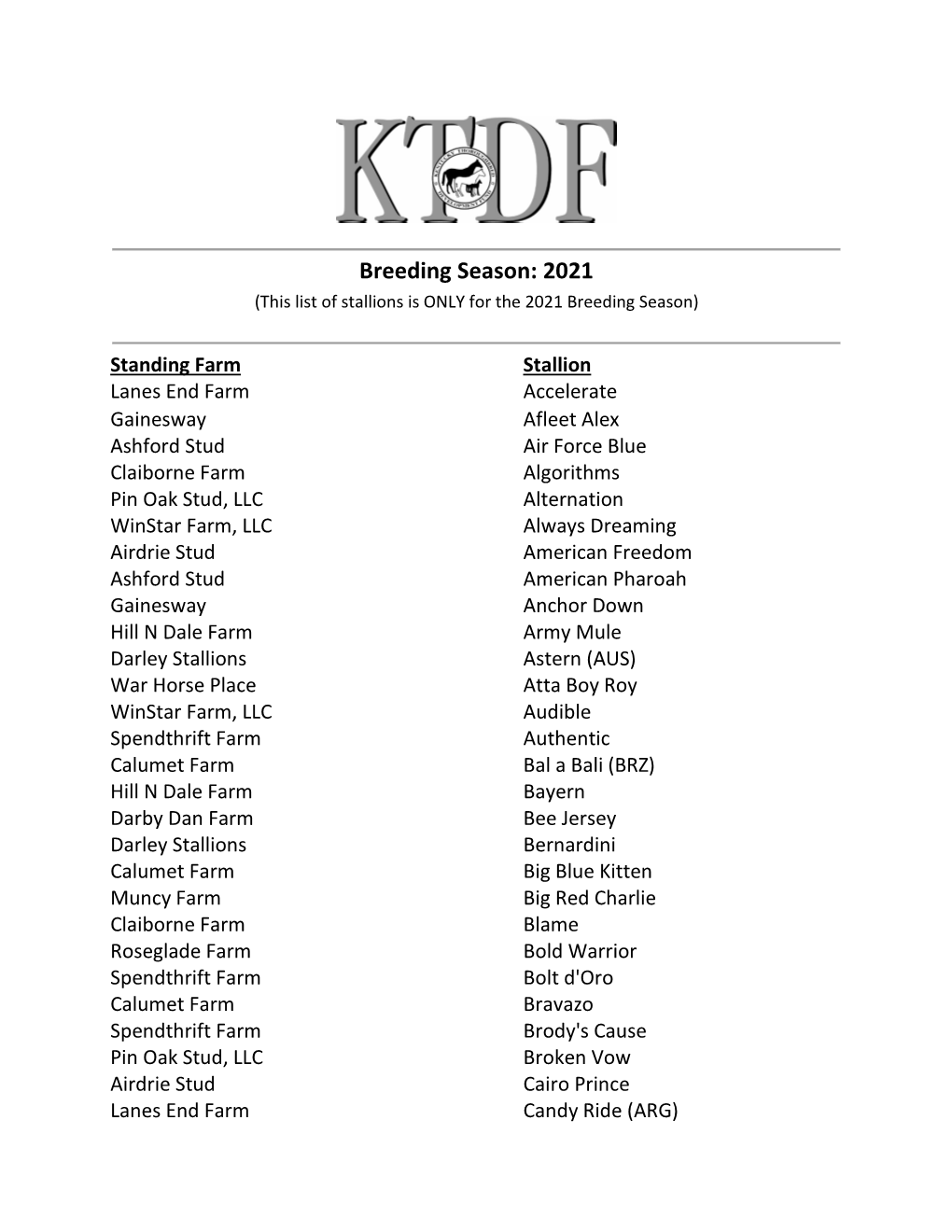 2021 KTDF Stallions by Stallion 3-24-21