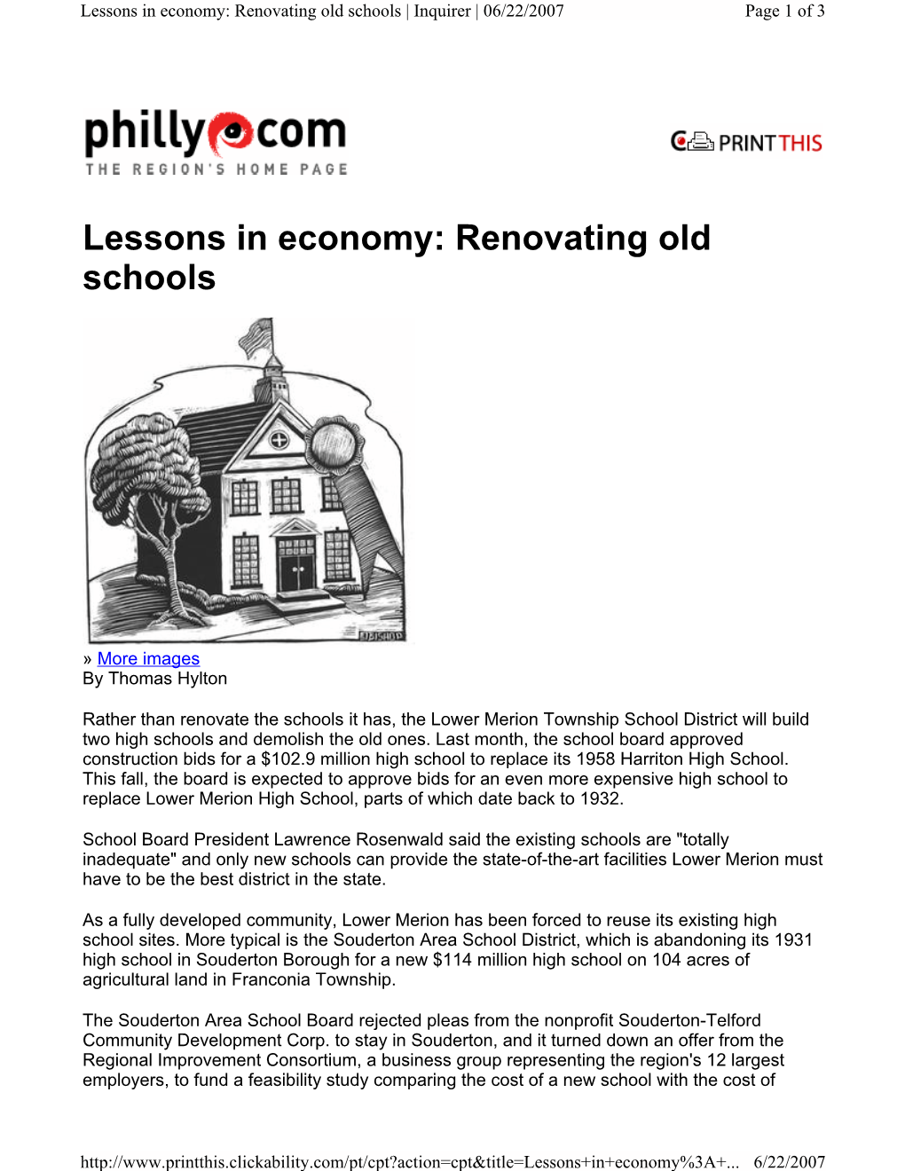 Lessons in Economy: Renovating Old Schools | Inquirer | 06/22/2007 Page 1 of 3