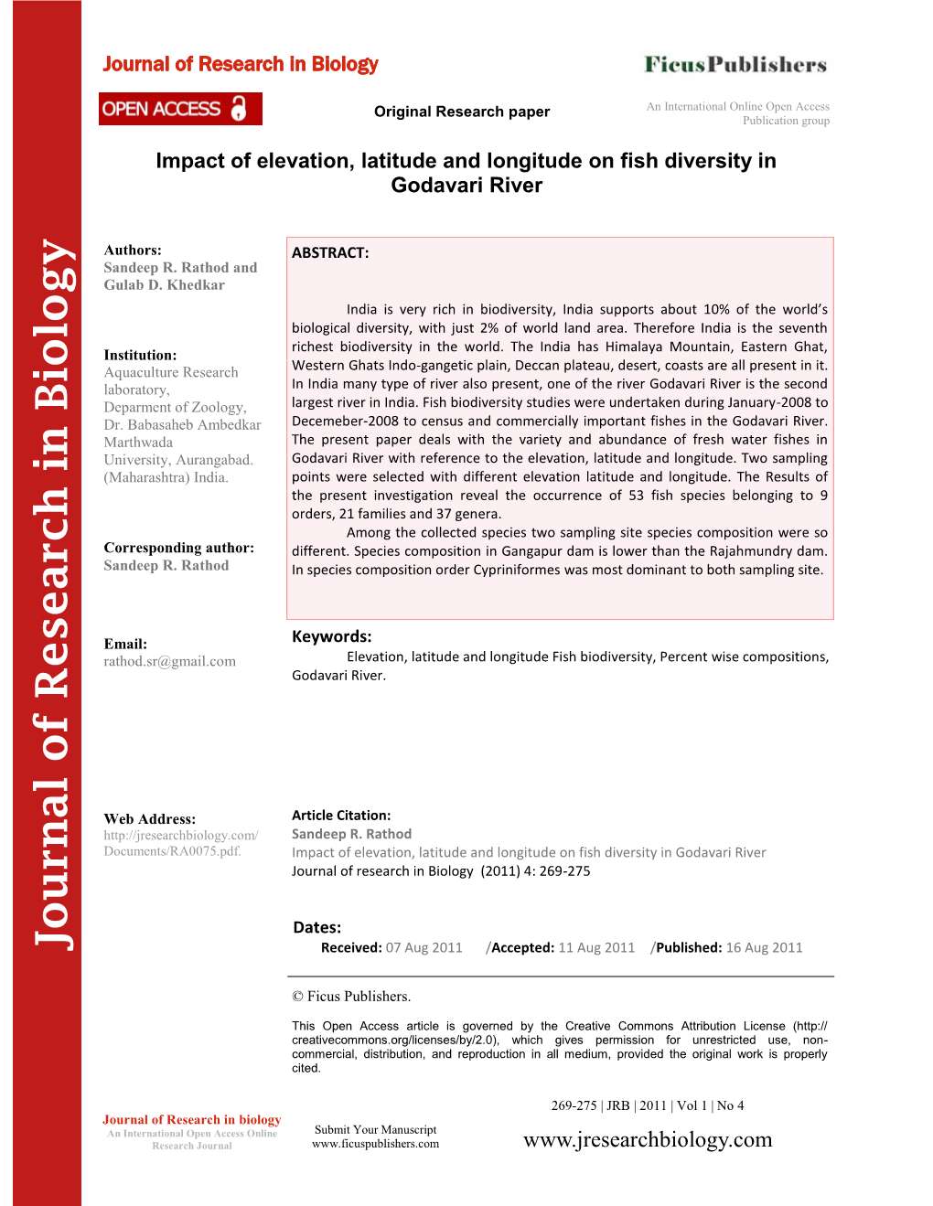 Journ Al of Research in B Iology