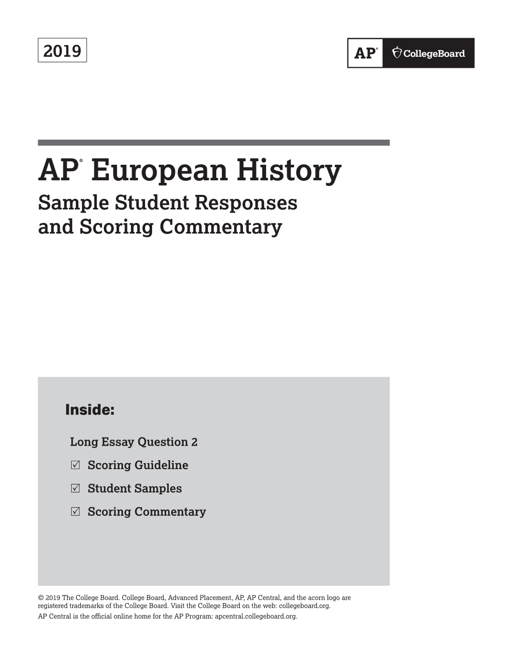 AP® European History Sample Student Responses and Scoring Commentary
