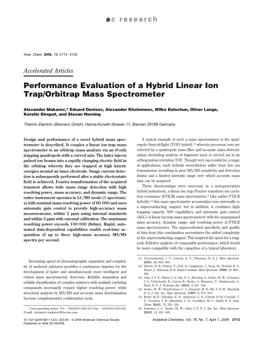 Performance Evaluation of a Hybrid Linear Ion Trap/Orbitrap Mass Spectrometer