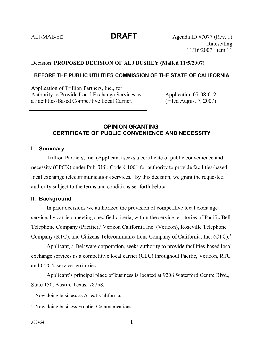 ALJ/MAB/Hl2 DRAFT Agenda ID #7077 (Rev. 1)