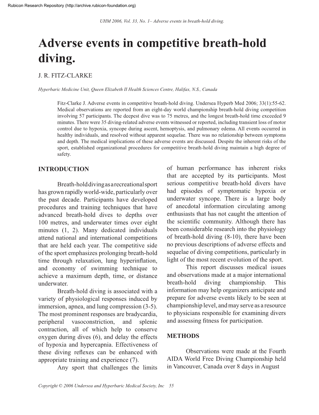 Adverse Events in Competitive Breath-Hold Diving