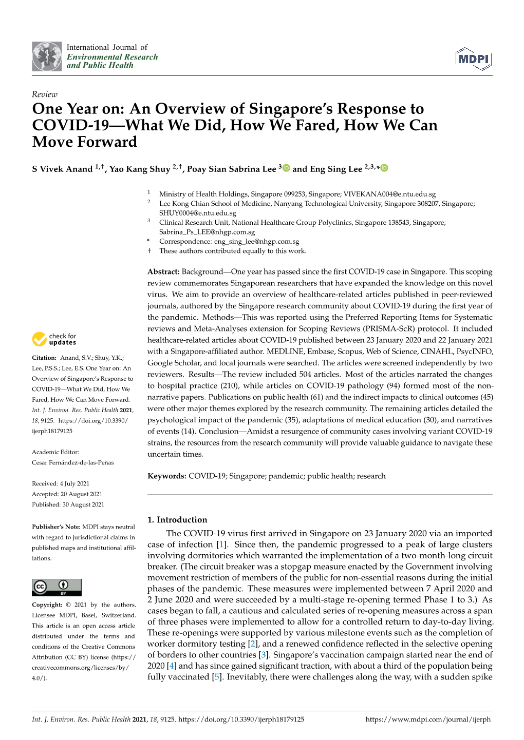 An Overview of Singapore's Response to COVID-19—What We