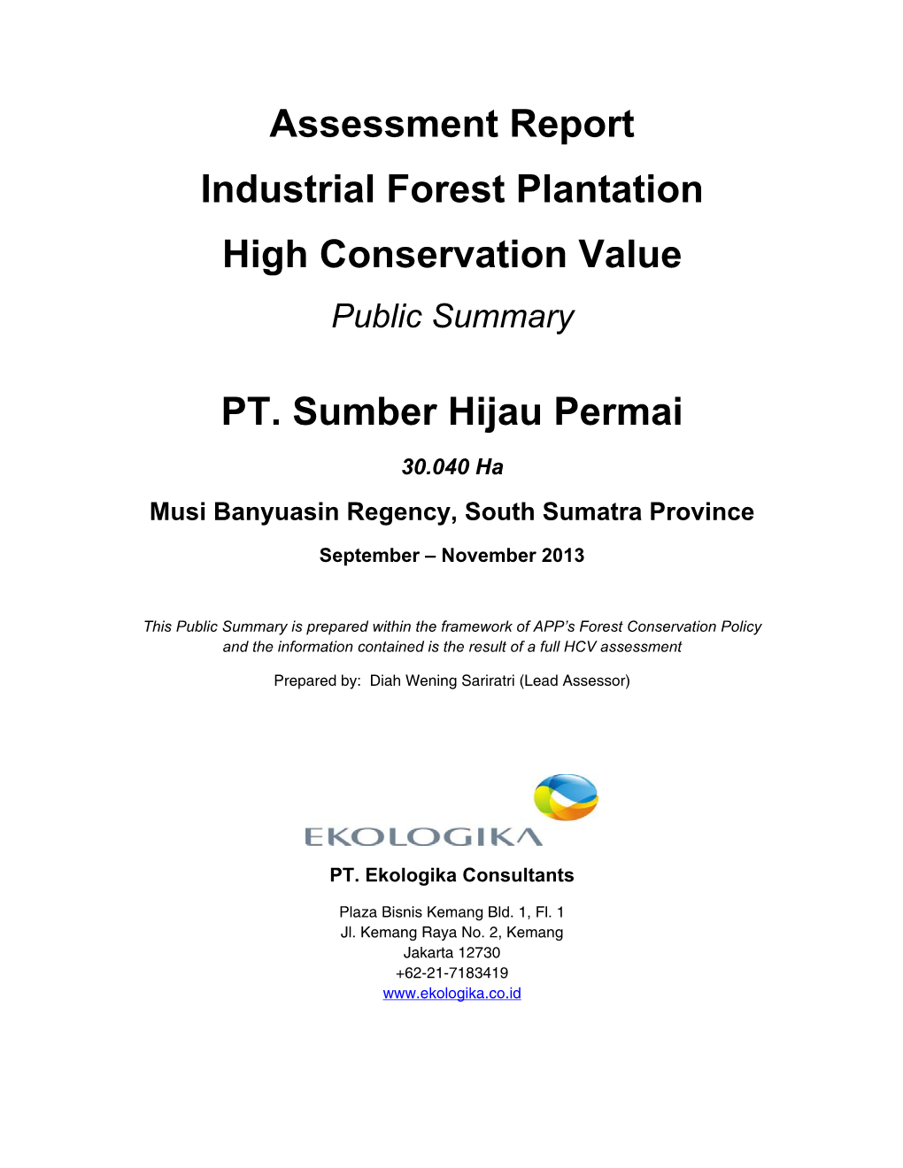 Assessment Report Industrial Forest Plantation High Conservation Value