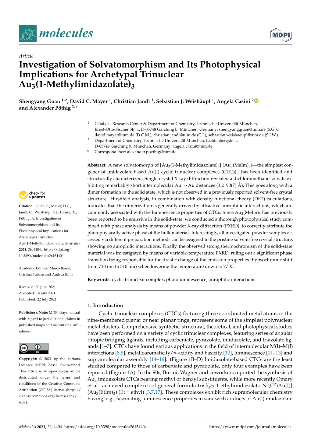 Investigation of Solvatomorphism and Its Photophysical Implications for Archetypal Trinuclear Au3(1-Methylimidazolate)3