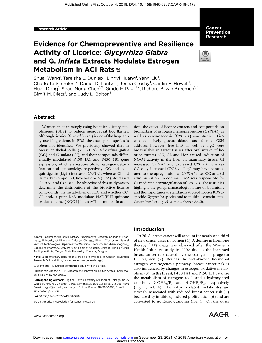 Evidence for Chemopreventive and Resilience Activity of Licorice: Glycyrrhiza Glabra and G