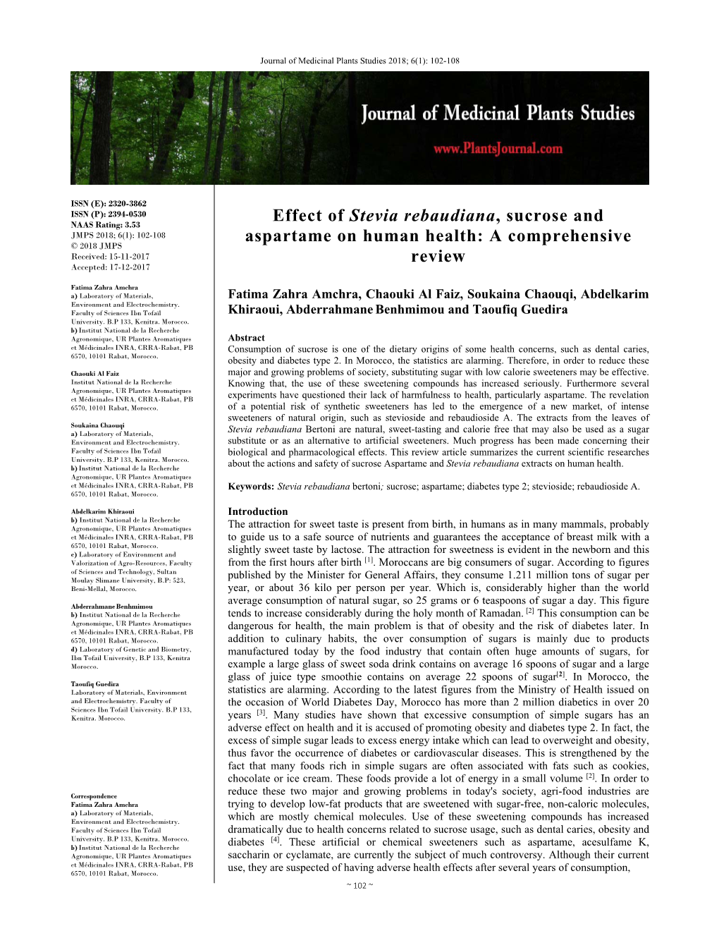 Effect of Stevia Rebaudiana, Sucrose and Aspartame on Human Health