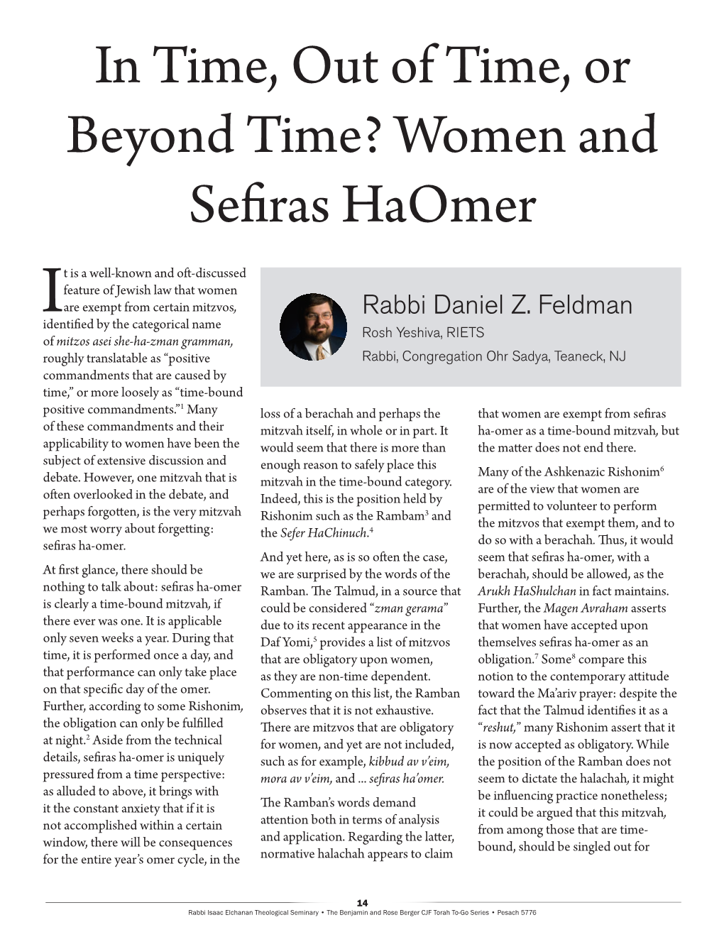 In Time, out of Time, Or Beyond Time? Women and Sefiras Haomer