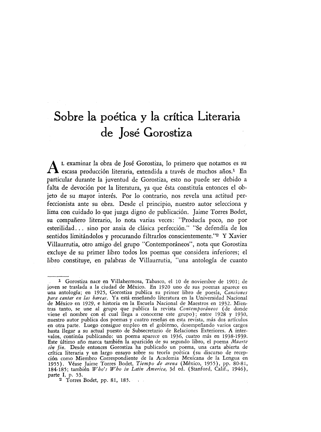 Sobre La Poetica Y La Critica Literaria De Jose Gorostiza