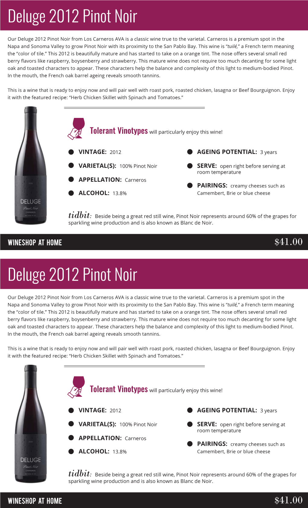 Deluge 2012 Pinot Noir