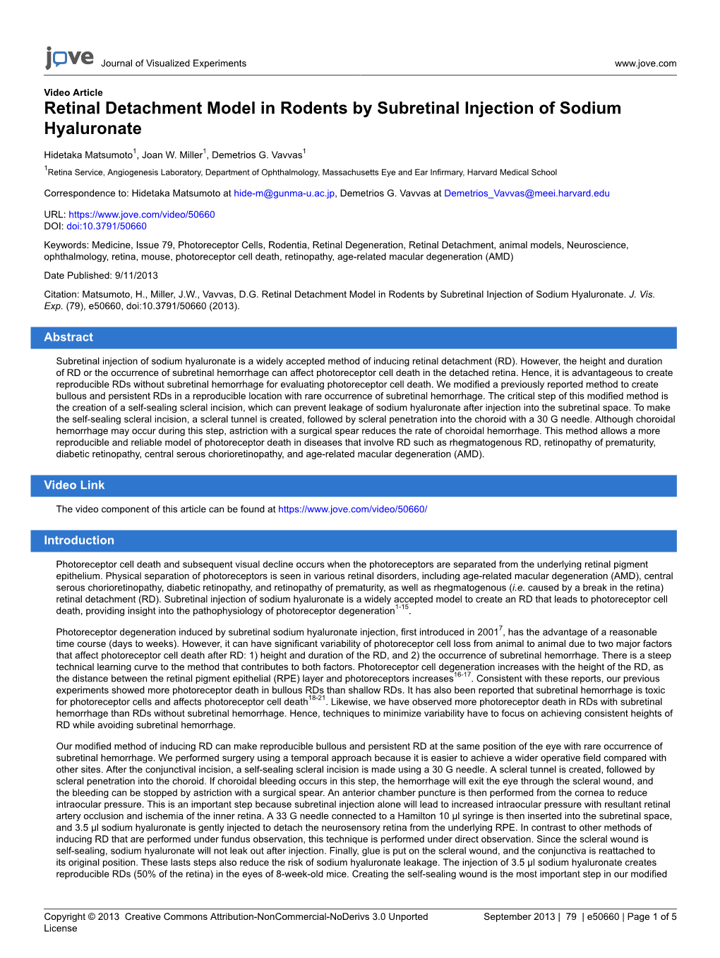 Retinal Detachment Model in Rodents by Subretinal Injection of Sodium Hyaluronate