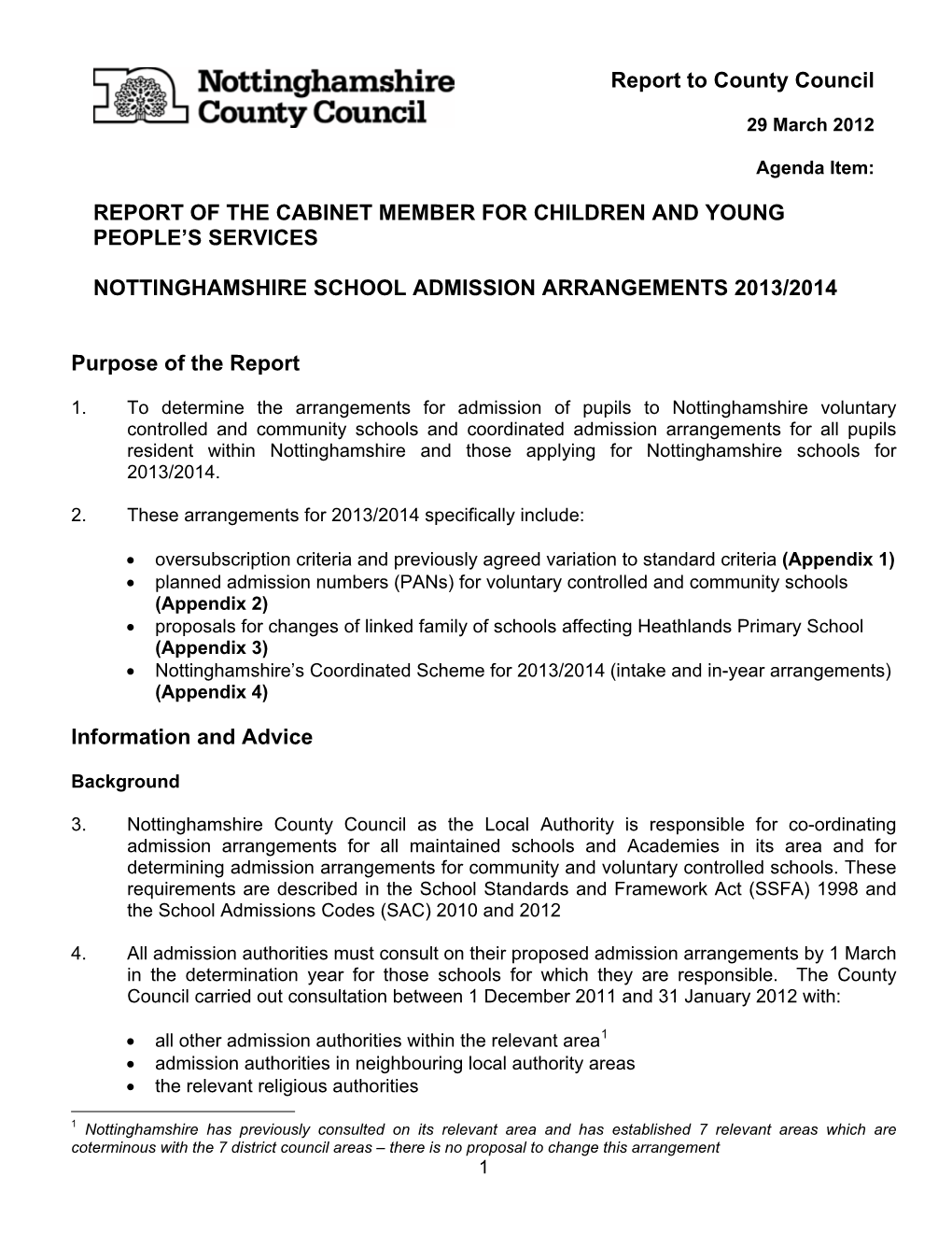 Nottinghamshire School Admission Arrangements 2013/2014