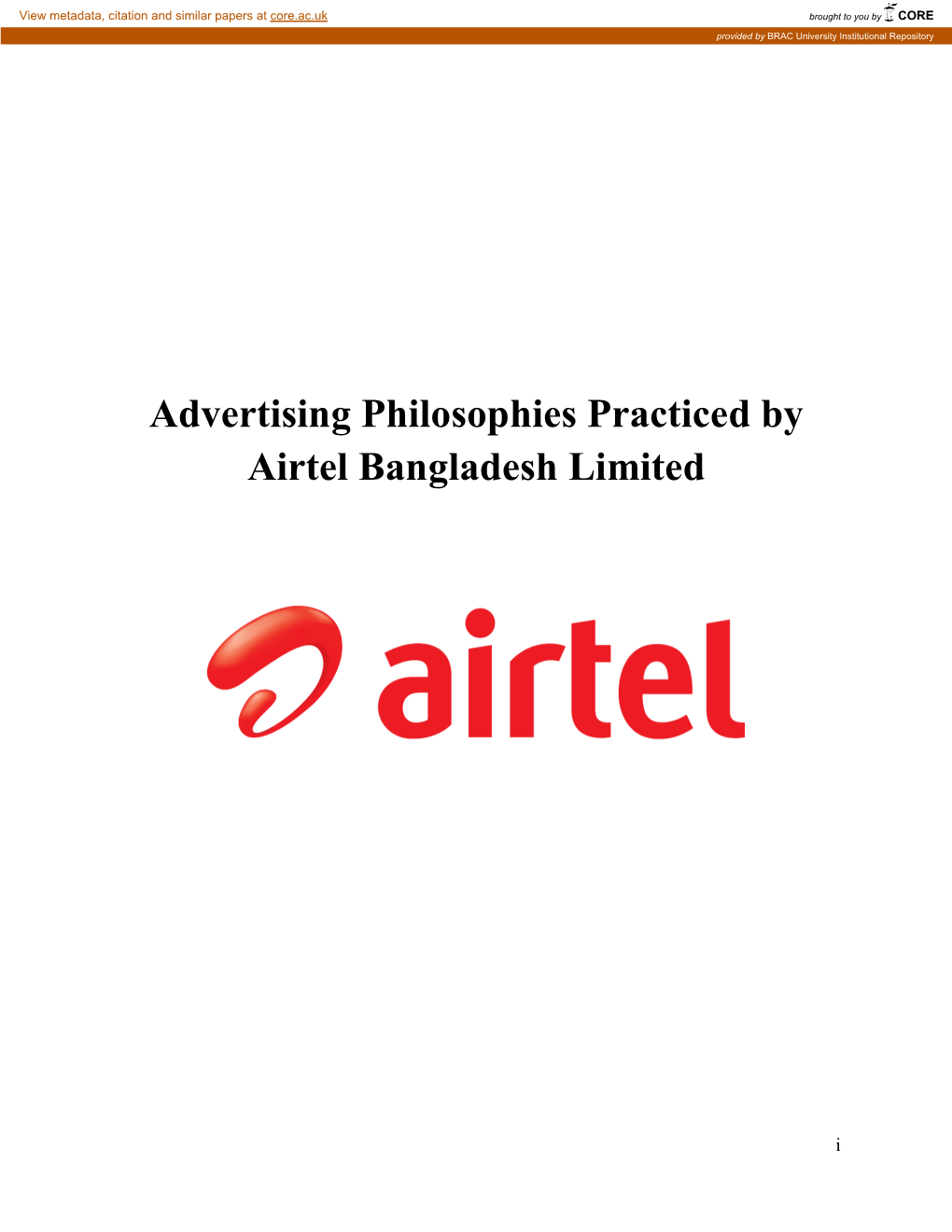 Advertising Philosophies Practiced by Airtel Bangladesh Limited