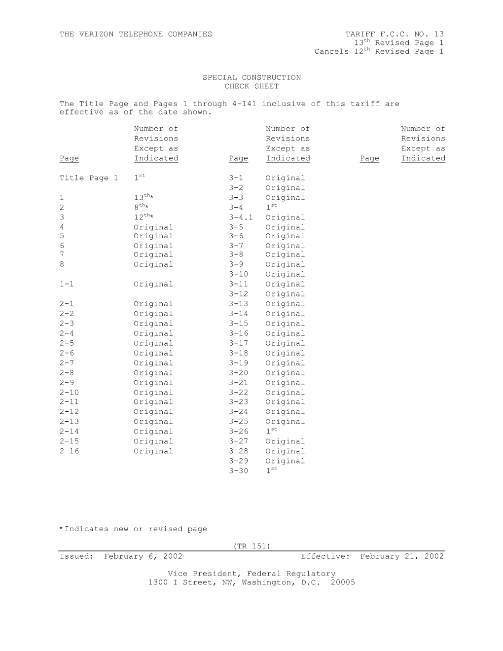 The Verizon Telephone Companies Tariff F.C.C