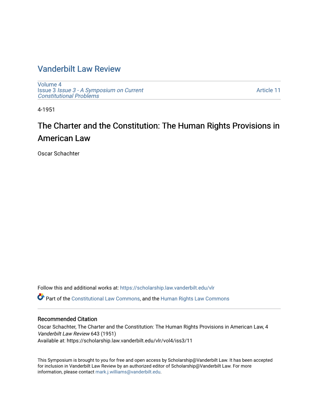 The Charter and the Constitution: the Human Rights Provisions in American Law