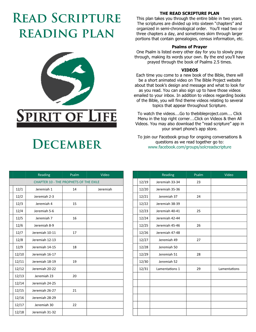 Read Scripture Reading Plan December