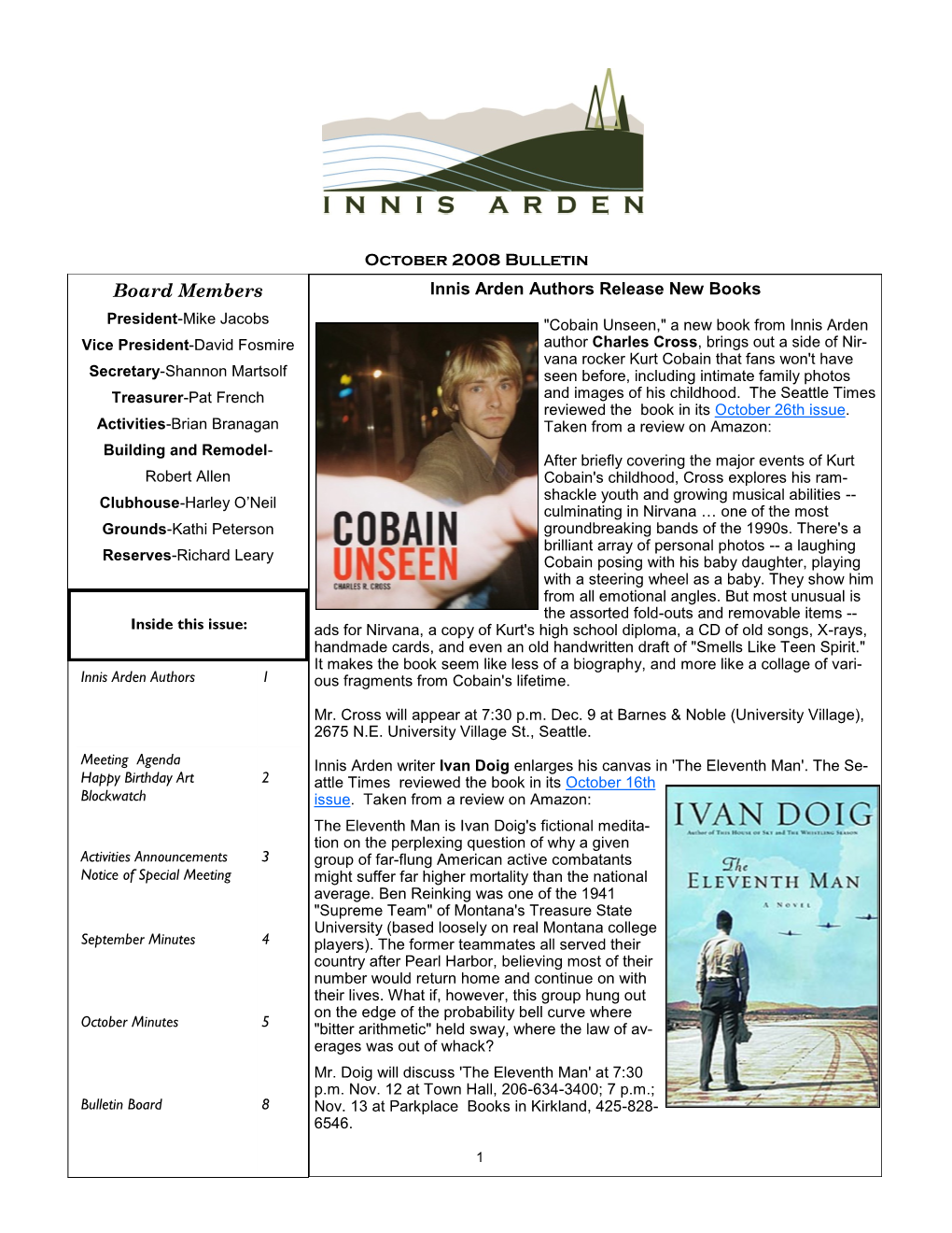 October 2008 Bulletin Board Members Innis Arden Authors Release New Books