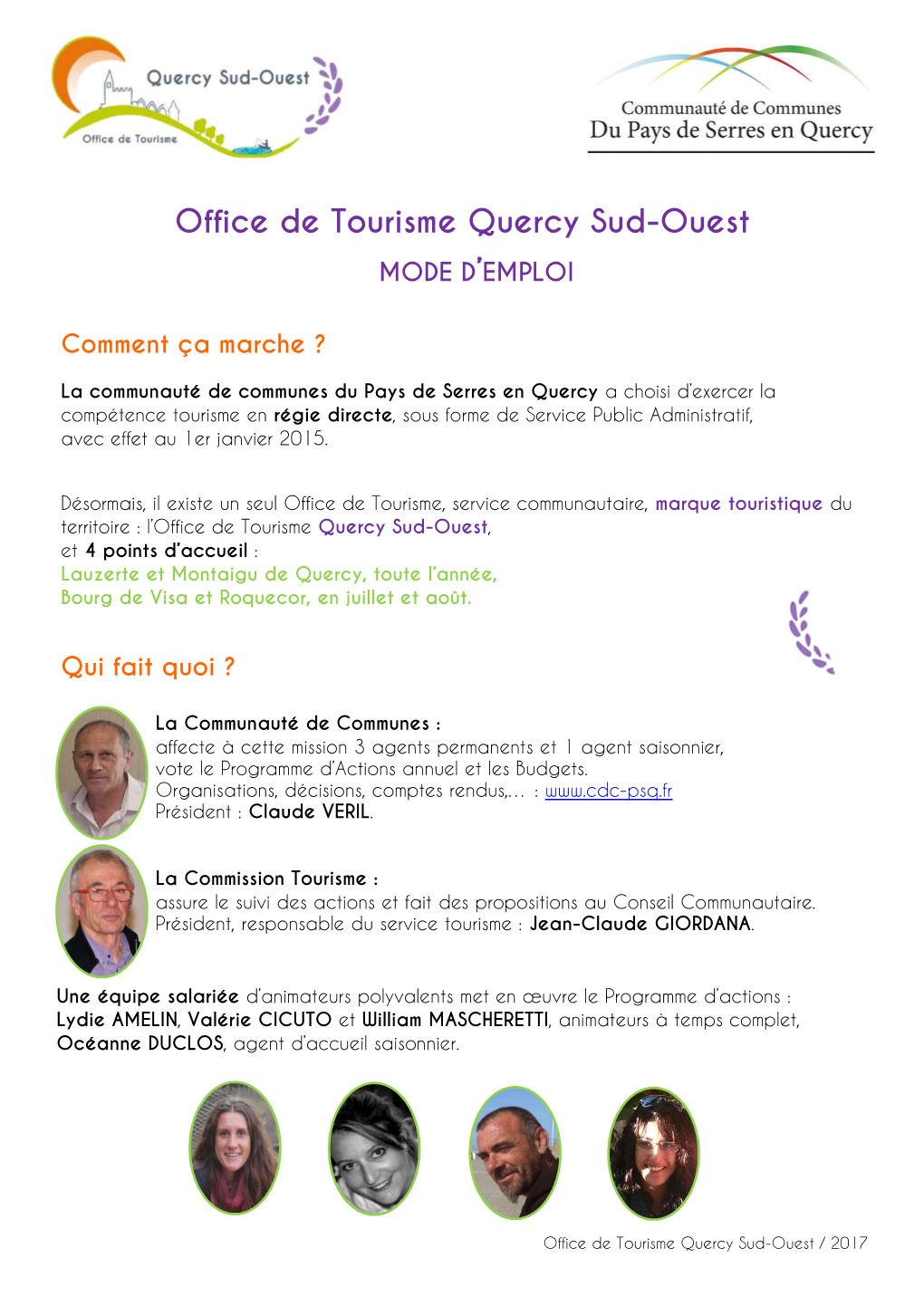 Office De Tourisme Quercy Sud-Ouest MODE D’EMPLOI