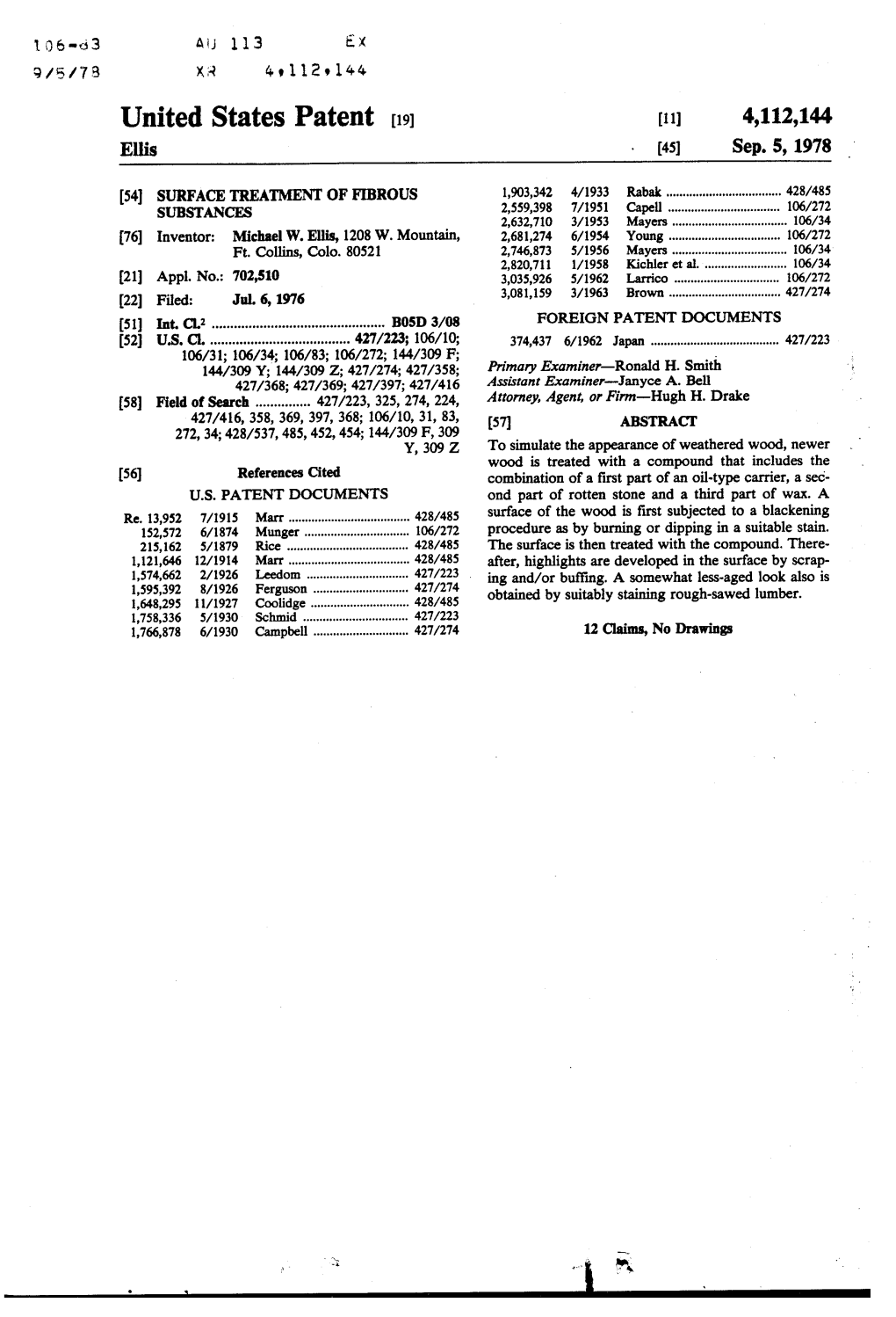 United States Patent (19) 11) 4,112,144 Ellis (45) Sep