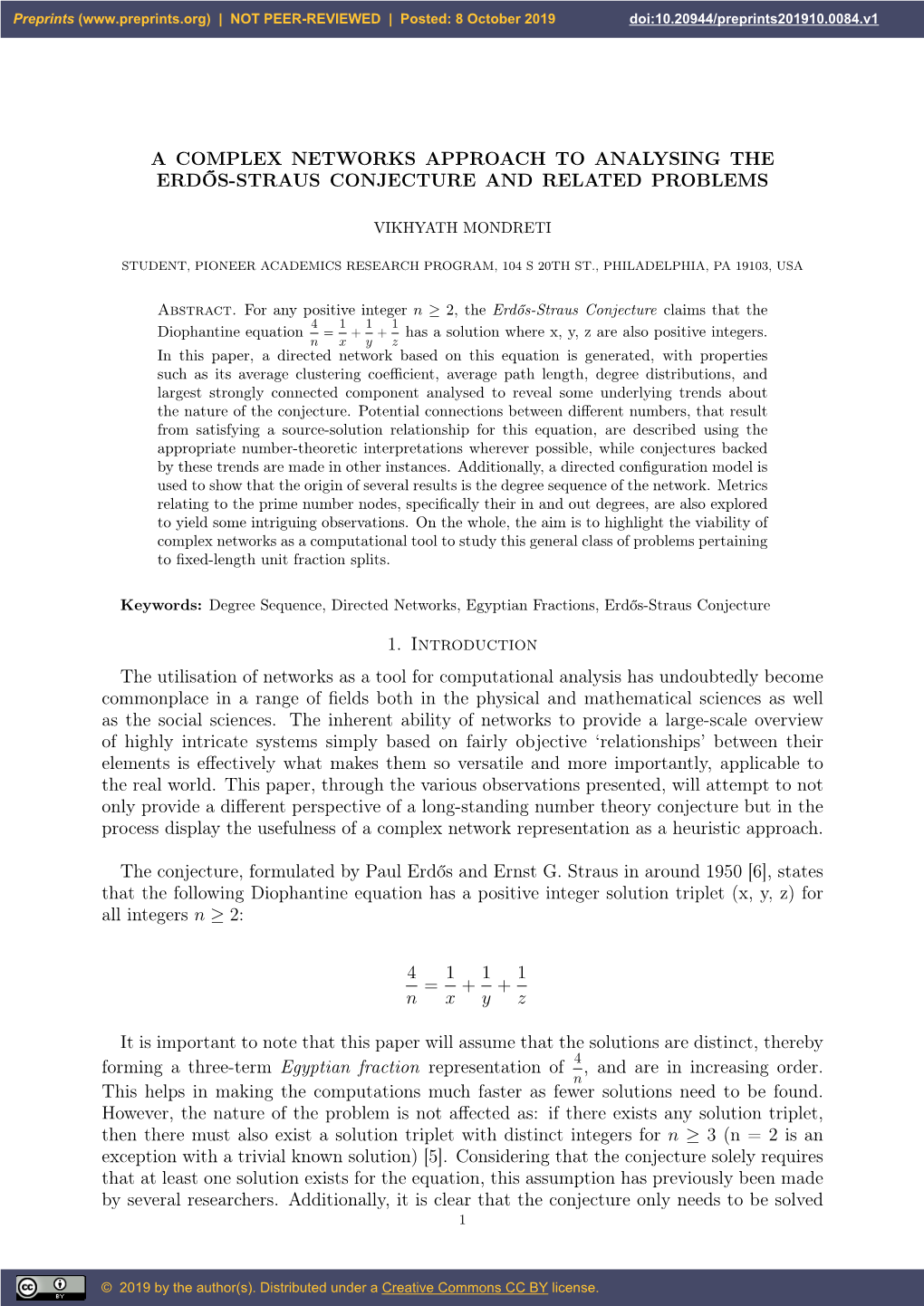 A Complex Networks Approach to Analysing the Erdős-Straus Conjecture and Related Problems