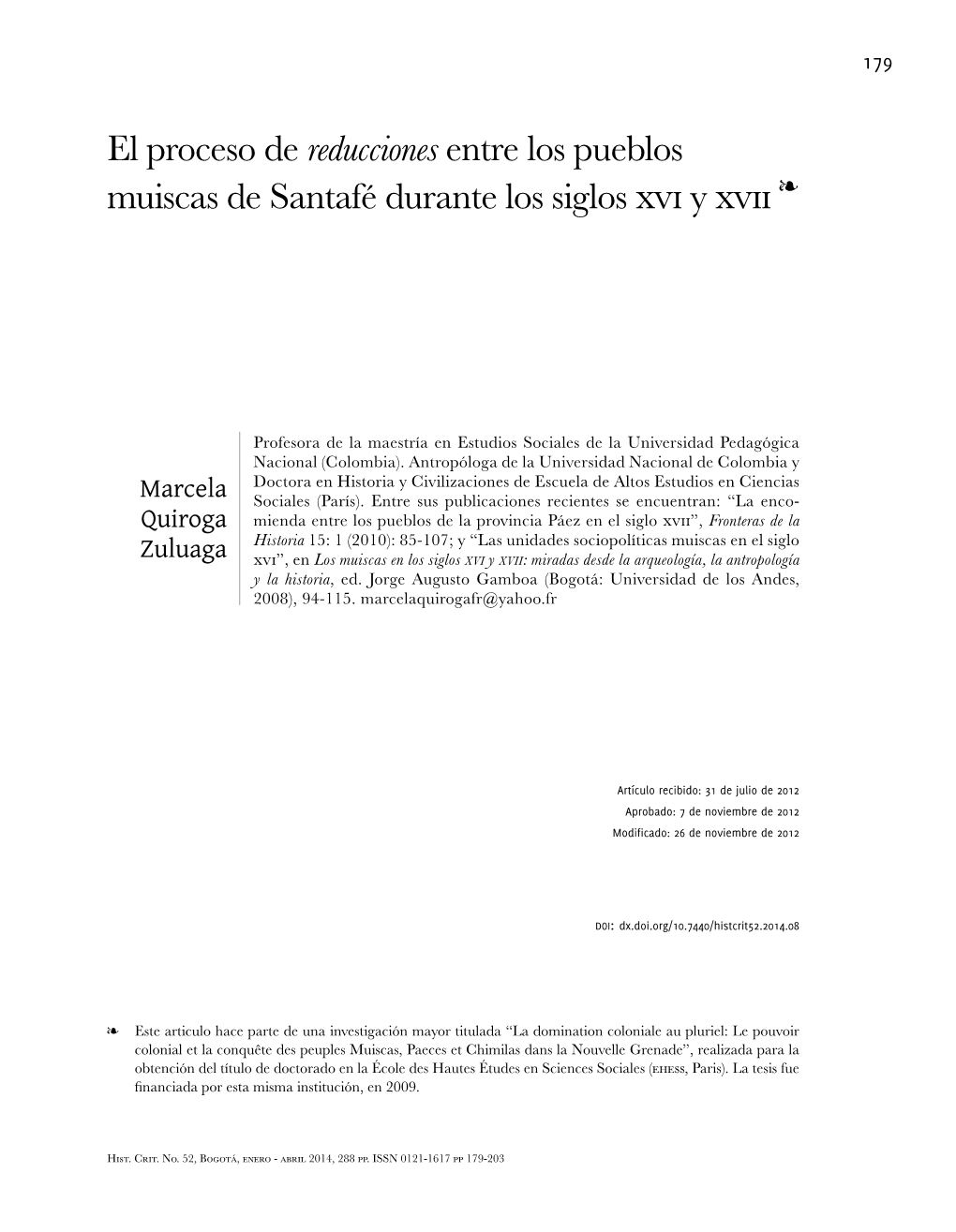 El Proceso De Reducciones Entre Los Pueblos Muiscas De Santafé Durante Los Siglos Xvi Y Xvii Ï