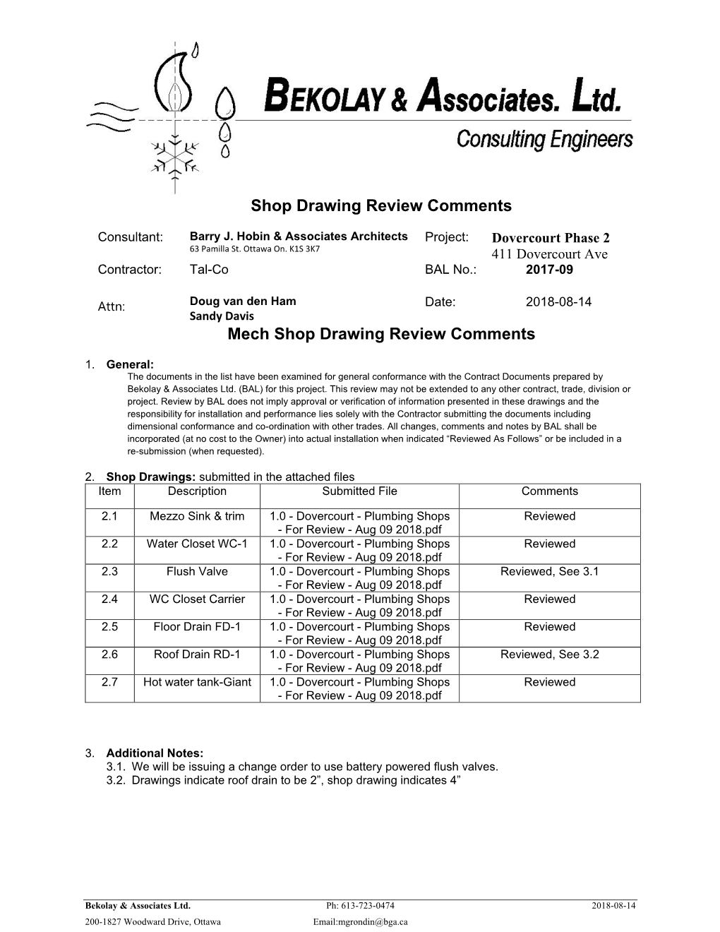 Shop Drawing Review Comments Mech Shop Drawing Review