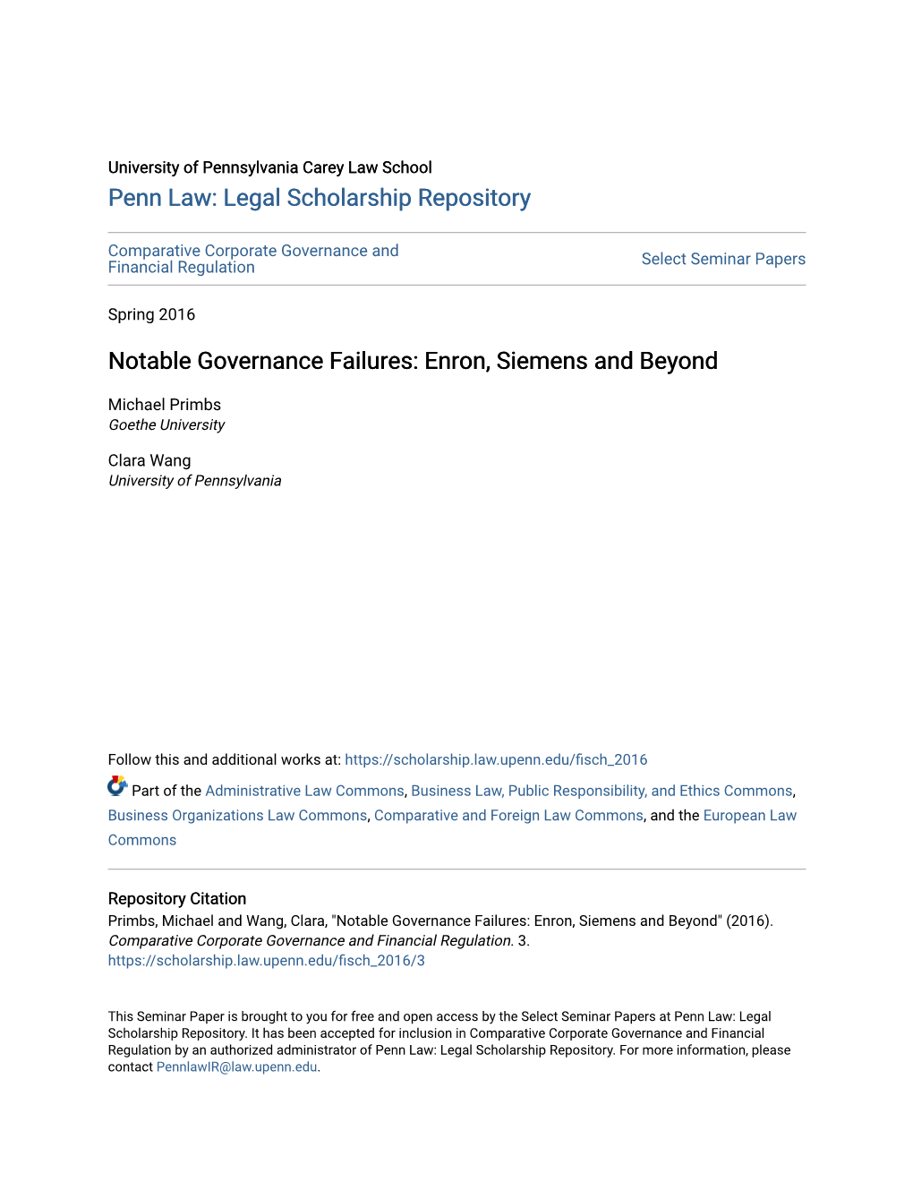 Notable Governance Failures: Enron, Siemens and Beyond