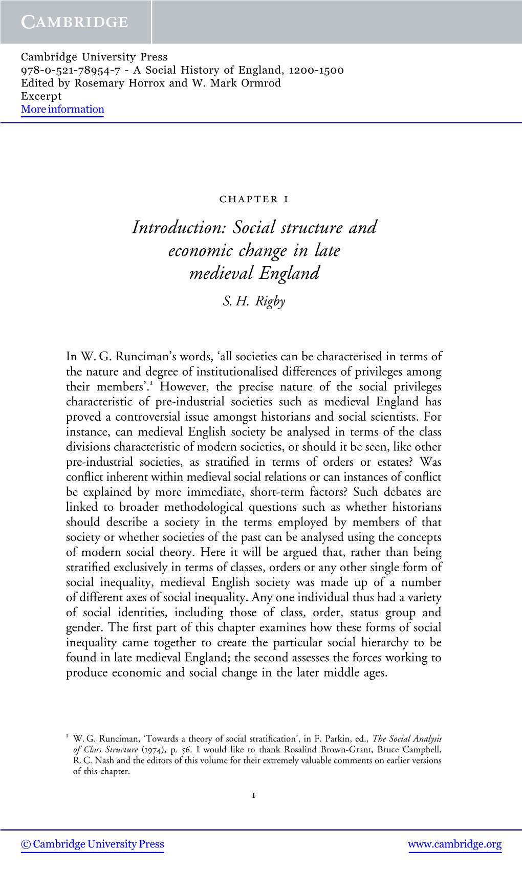 Social Structure and Economic Change in Late Medieval England S