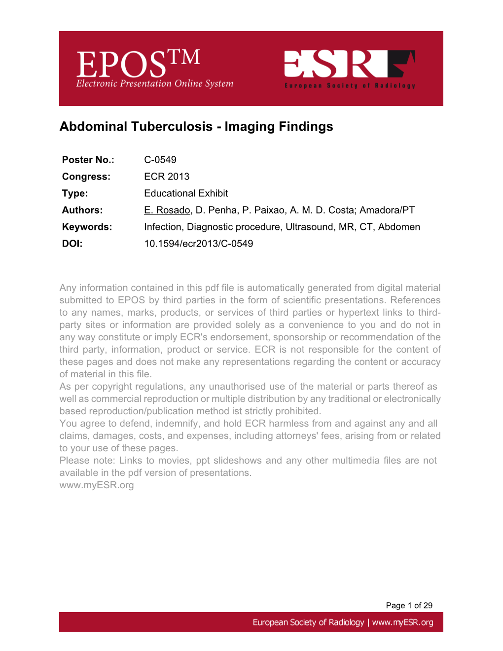 Abdominal Tuberculosis - Imaging Findings