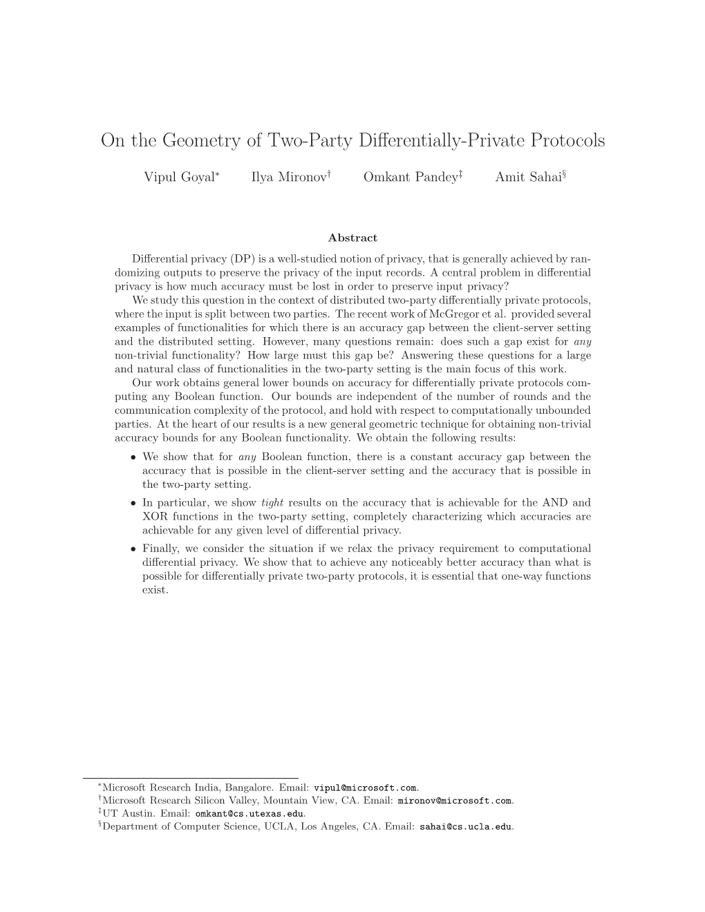 On the Geometry of Two-Party Differentially-Private Protocols