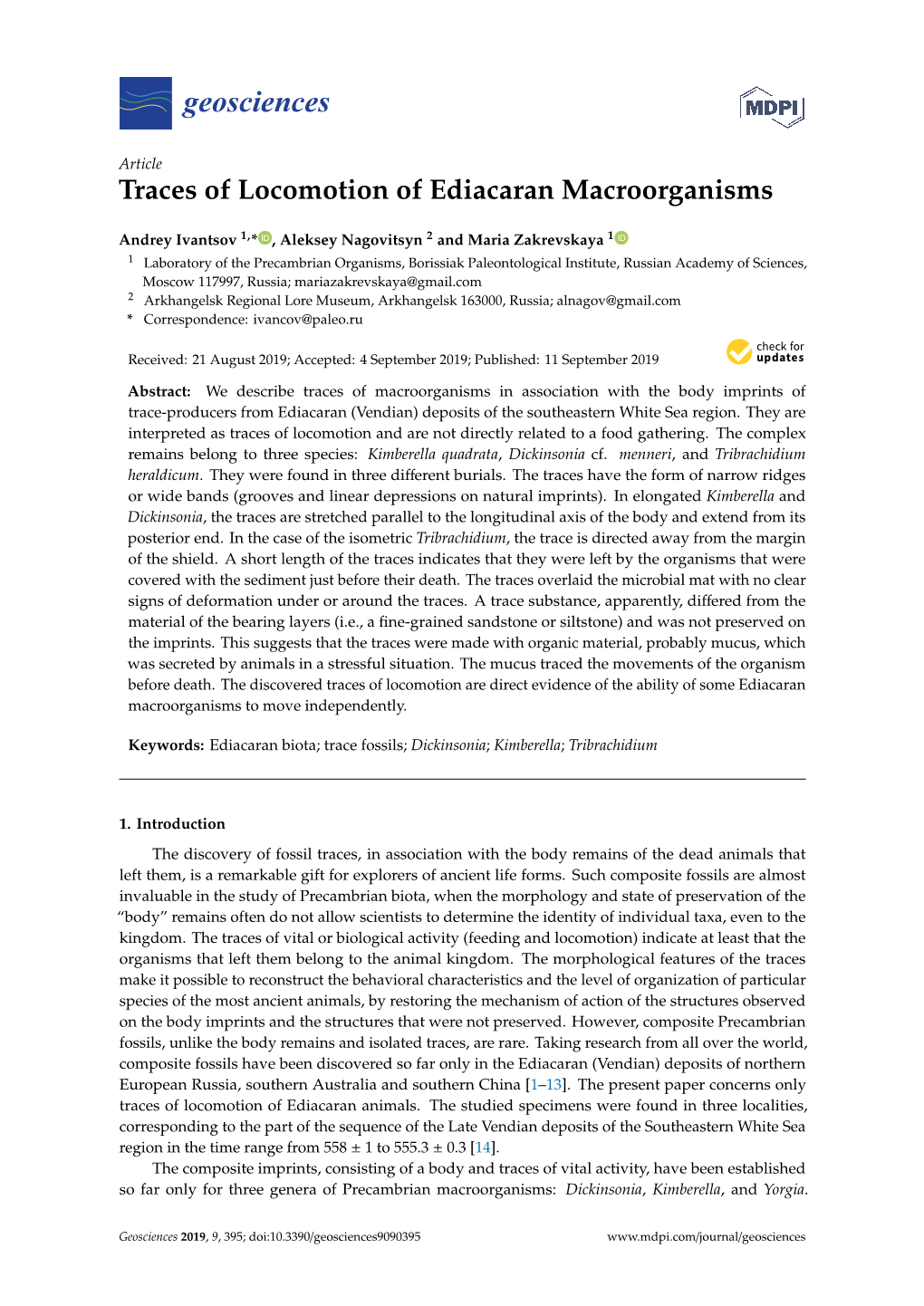 Traces of Locomotion of Ediacaran Macroorganisms