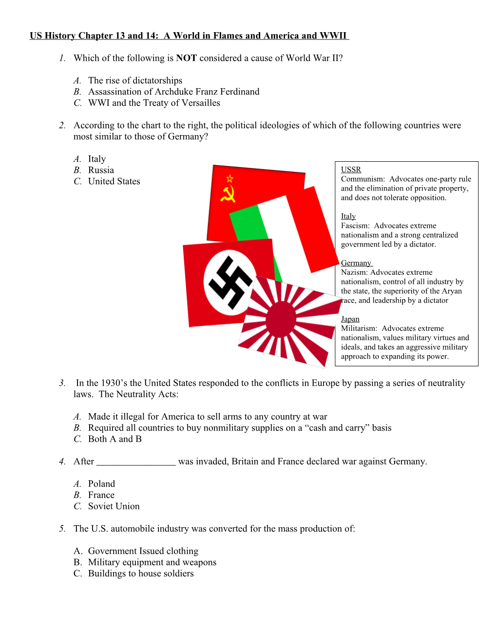 US History Chapter 13: a World in Flames