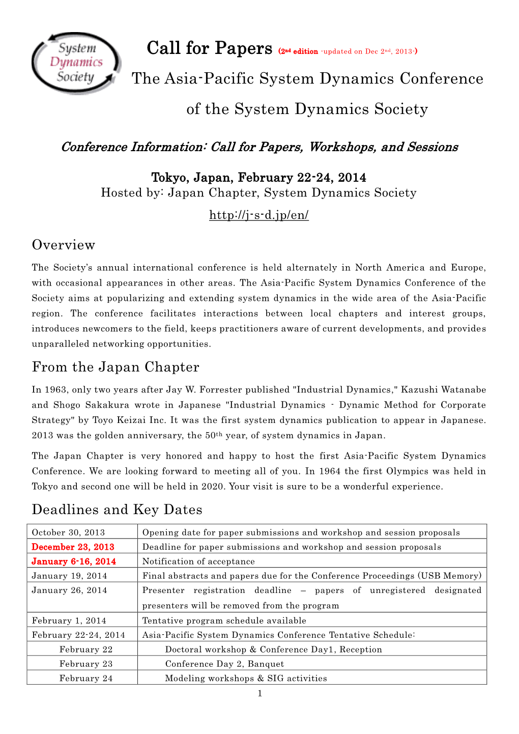 The Asia-Pacific System Dynamics Conference of the System Dynamics Society