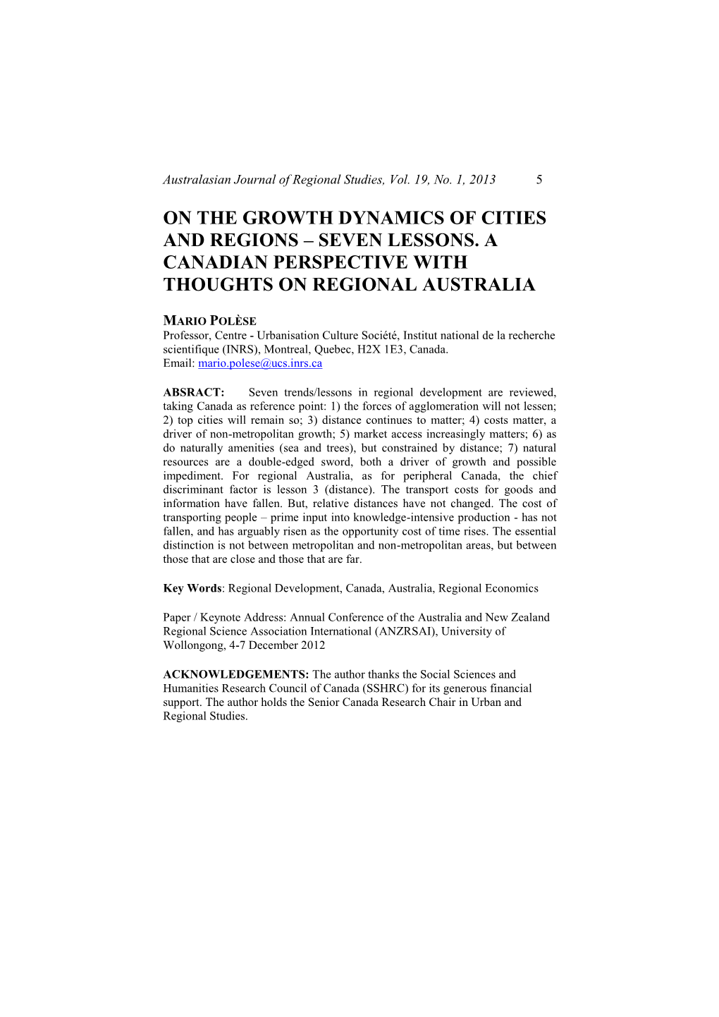 On the Growth Dynamics of Cities and Regions Seven