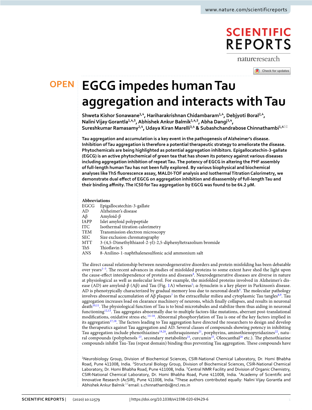 EGCG Impedes Human Tau Aggregation and Interacts With