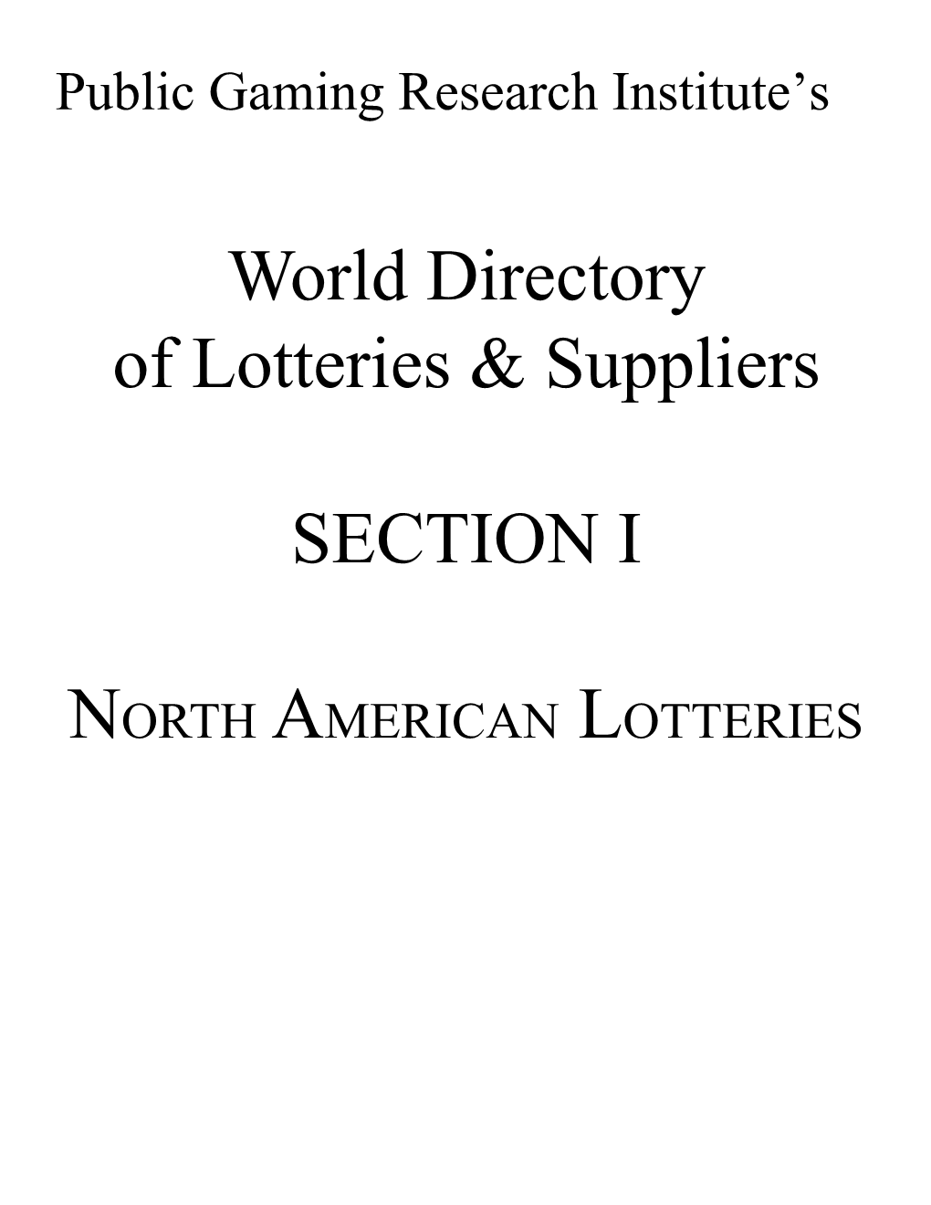 World Directory of Lotteries & Suppliers SECTION I