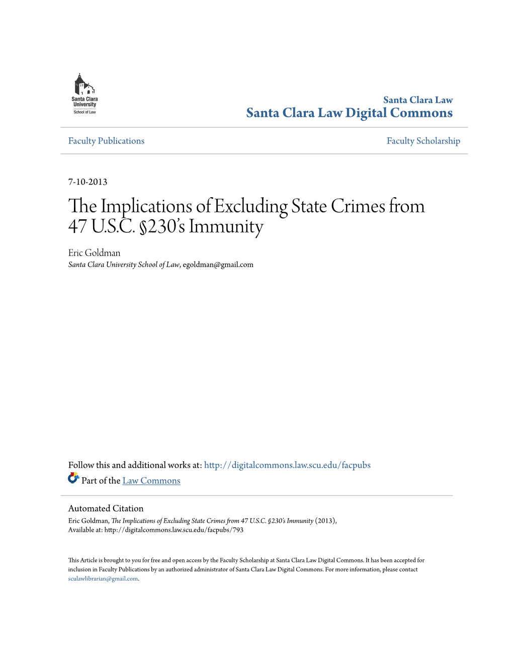 The Implications of Excluding State Crimes from 47 U.S.C. Â§230Â•Žs