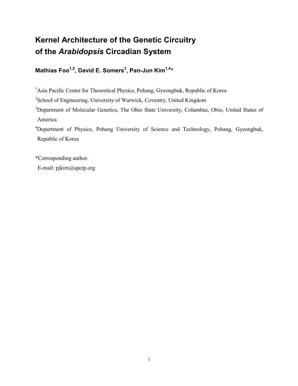 Kernel Architecture of the Genetic Circuitry of the Arabidopsis Circadian System