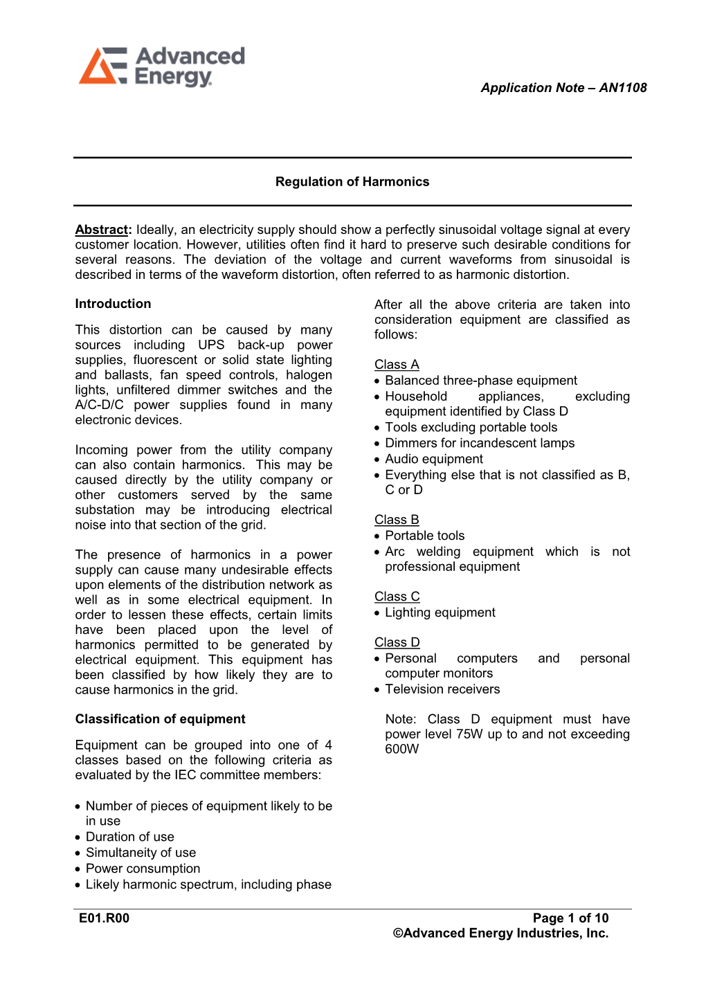 Regulation of Harmonics