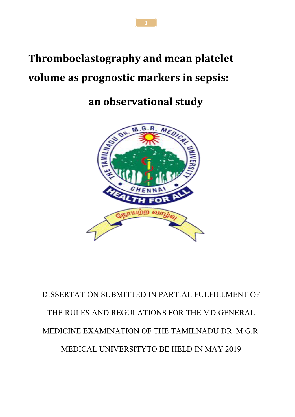 Thromboelastography and Mean Platelet Volume As Prognostic Markers in Sepsis