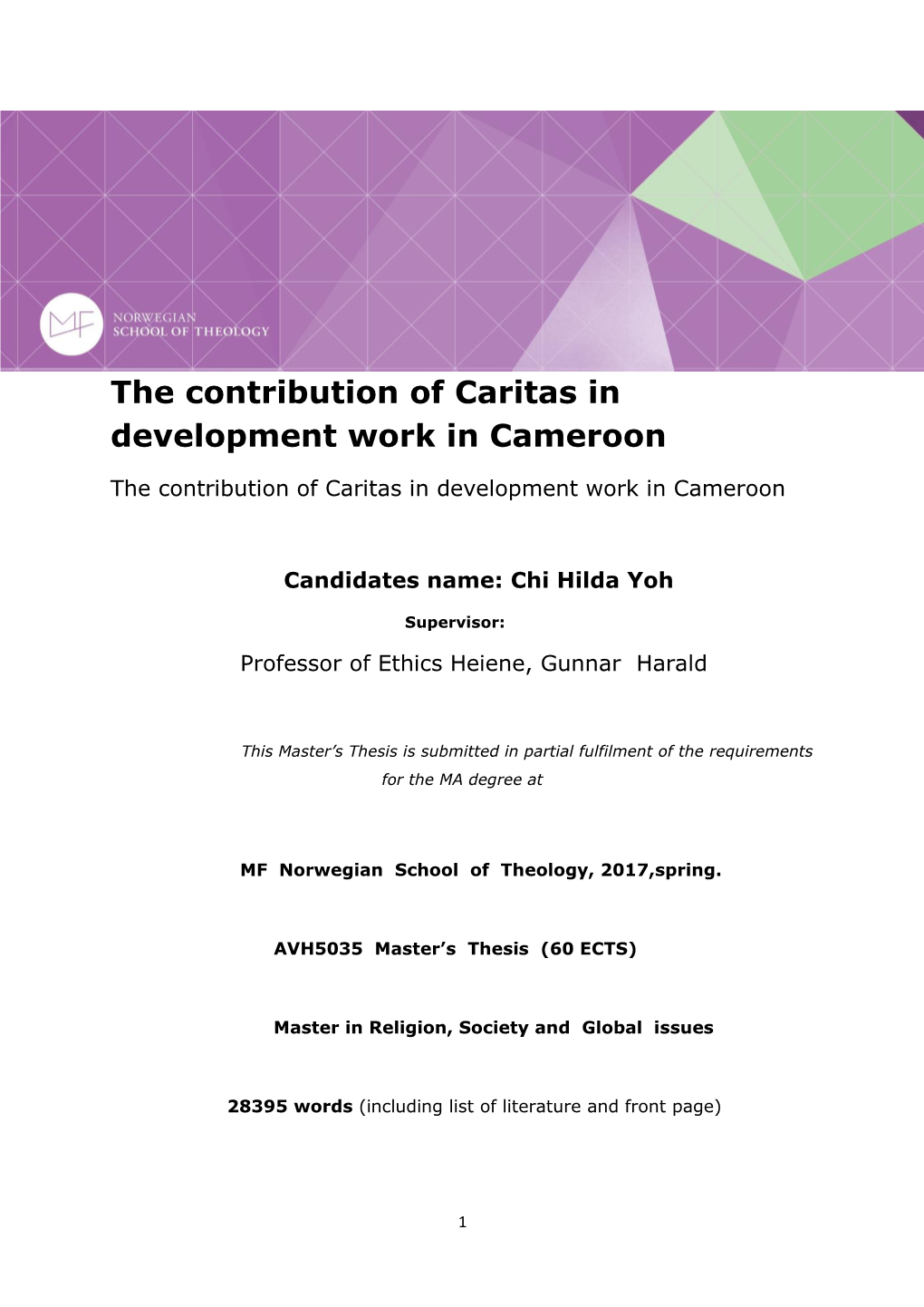 The Contribution of Caritas in Development Work in Cameroon