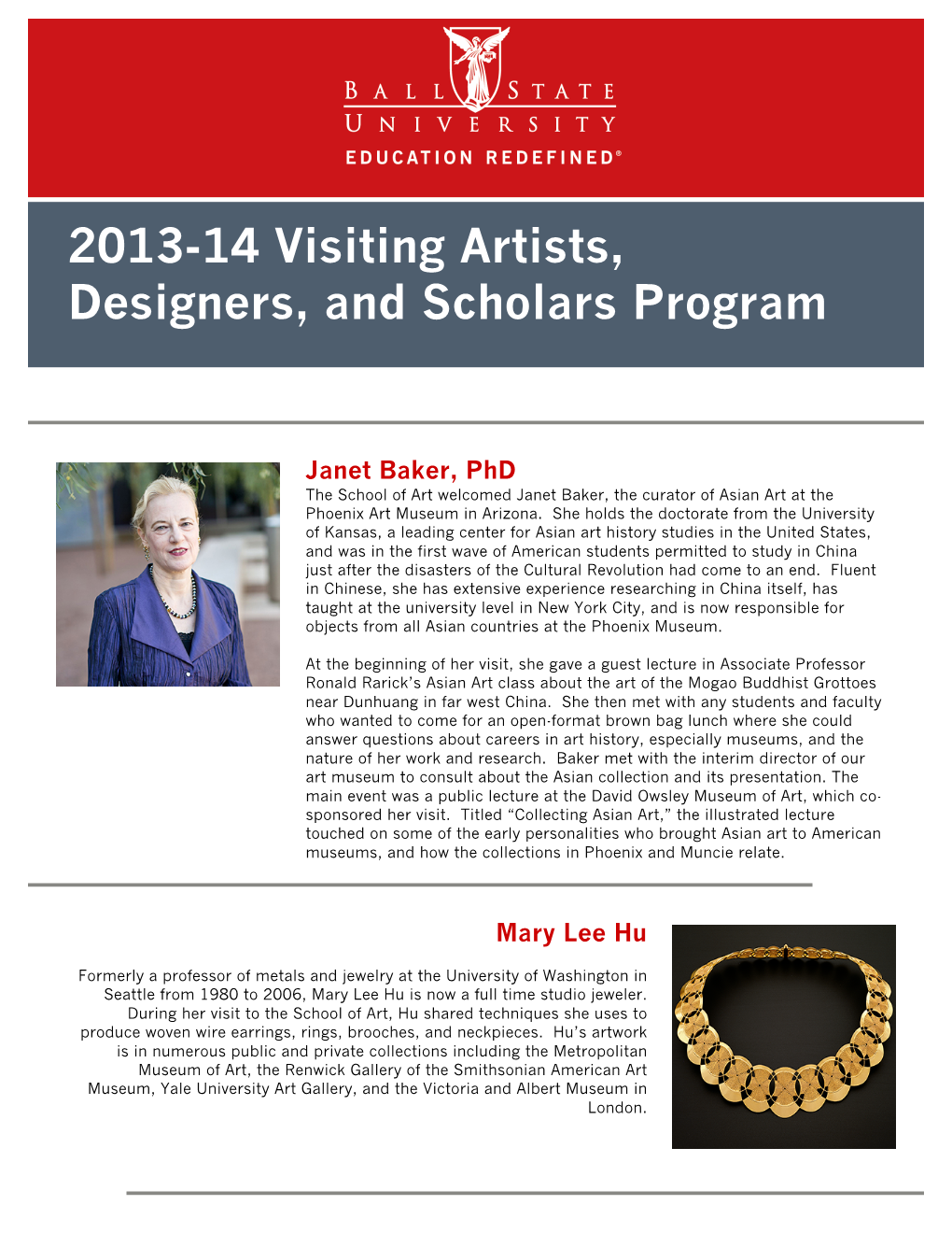 2013-2014 Visiting Artists, Designers, and Scholars Program