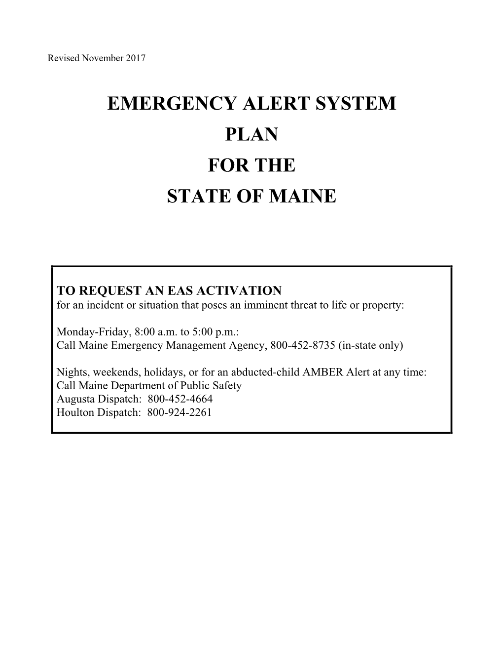 Emergency Alert System Plan for the State of Maine