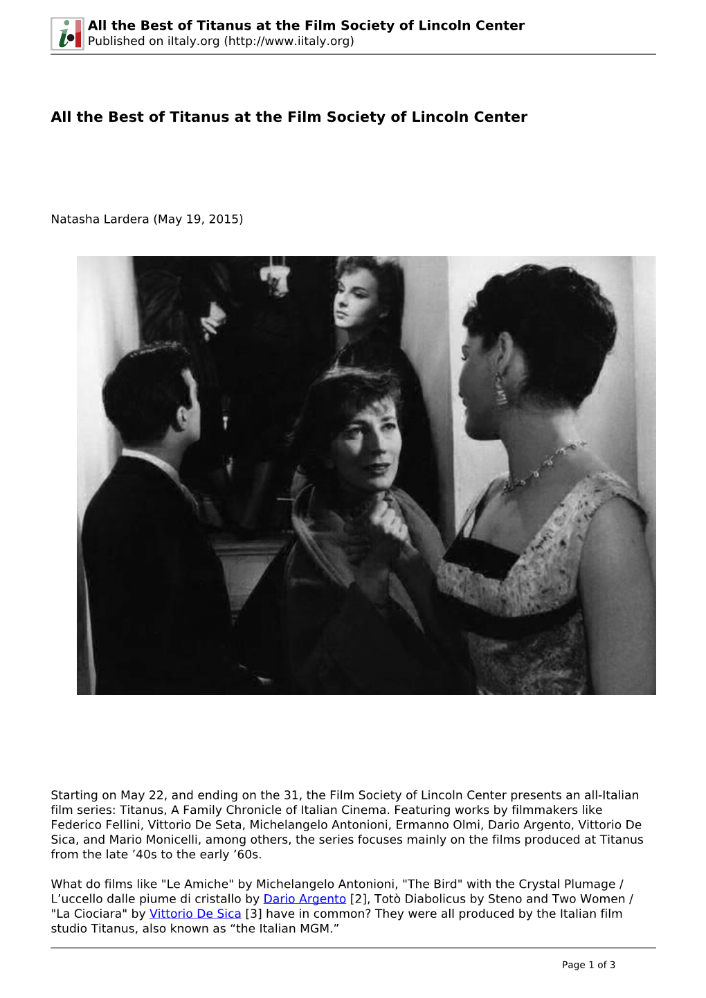 All the Best of Titanus at the Film Society of Lincoln Center Published on Iitaly.Org (