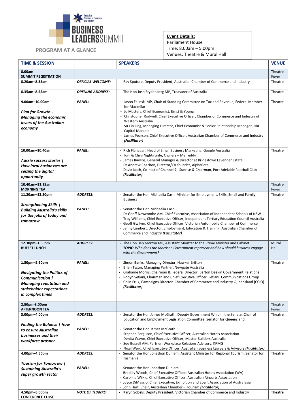 Click Here to See the Business Leaders Summit Program at a Glance