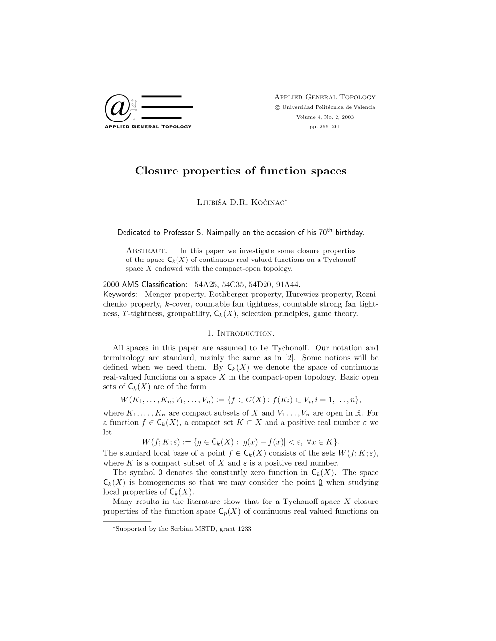 Closure Properties of Function Spaces