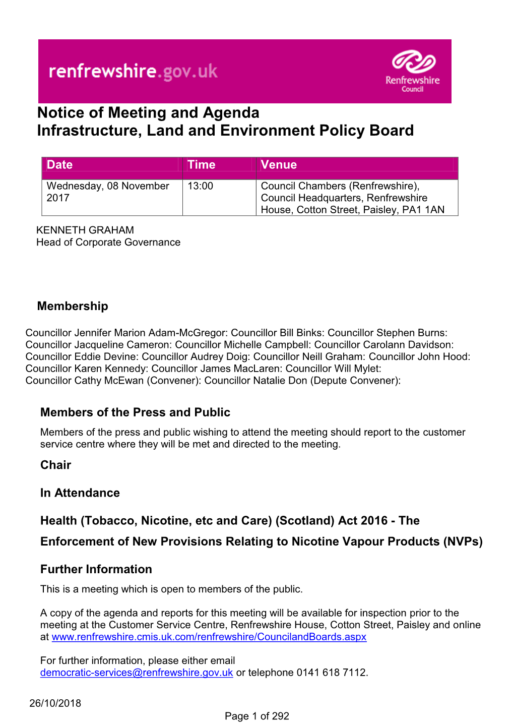 Notice of Meeting and Agenda Infrastructure, Land and Environment Policy Board