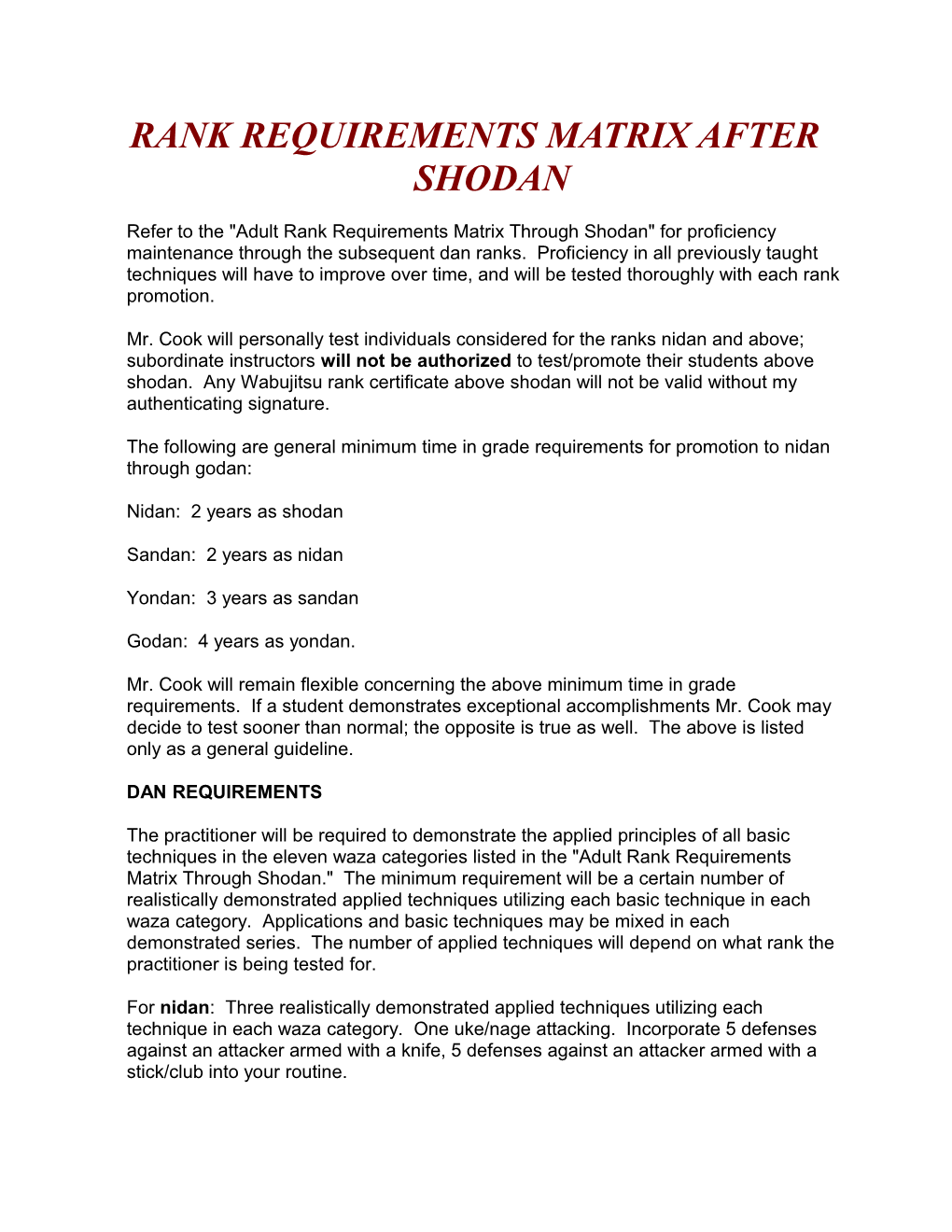 Rank Requirements Matrix After Shodan