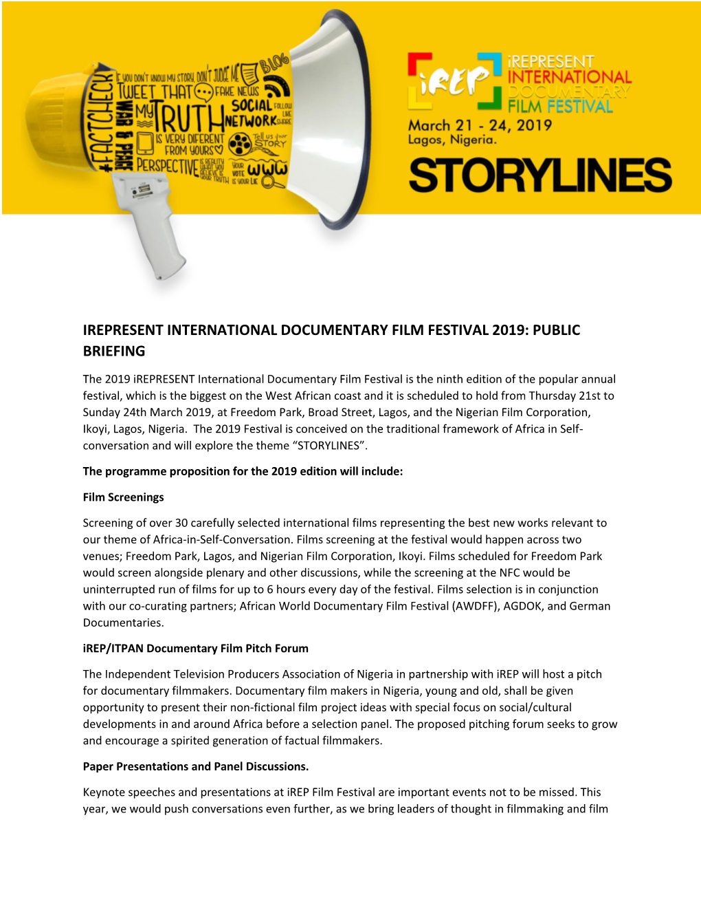 Irepresent International Documentary Film Festival 2019: Public Briefing